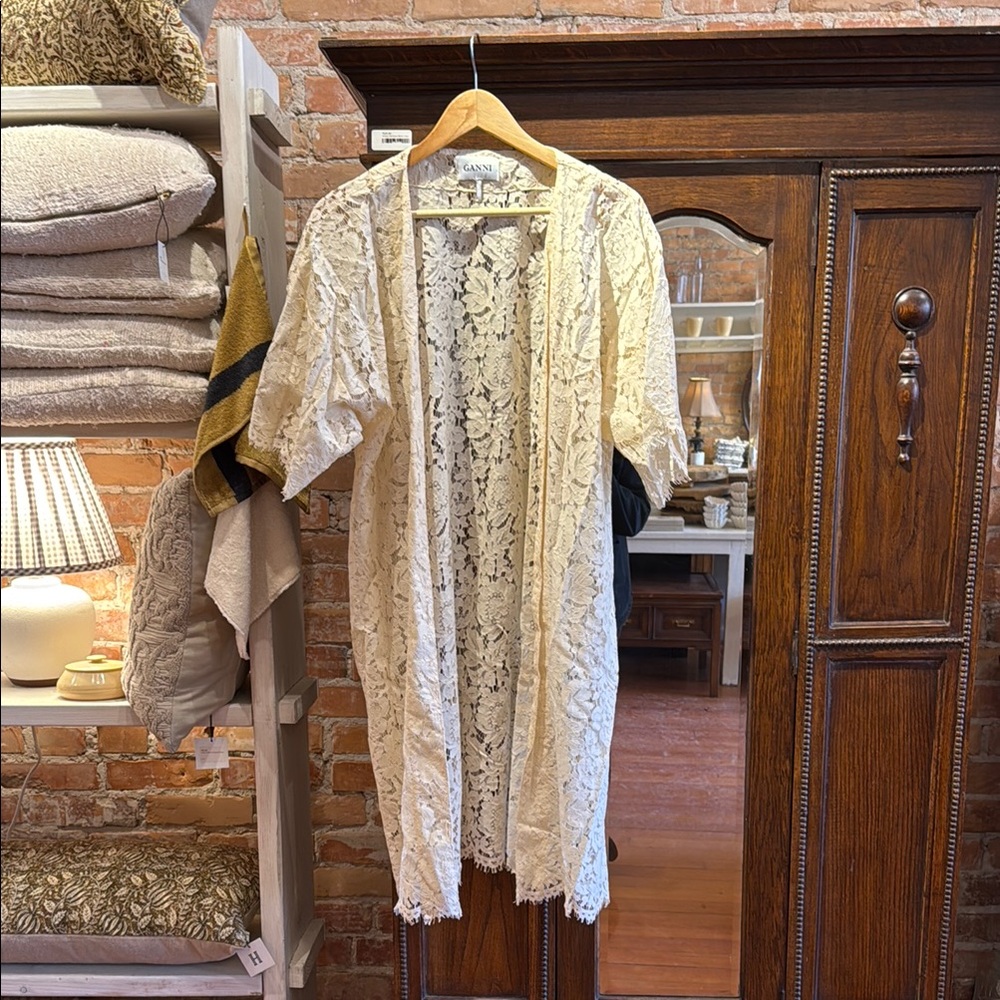 Ganni Cream Lace Kimono Cardigan